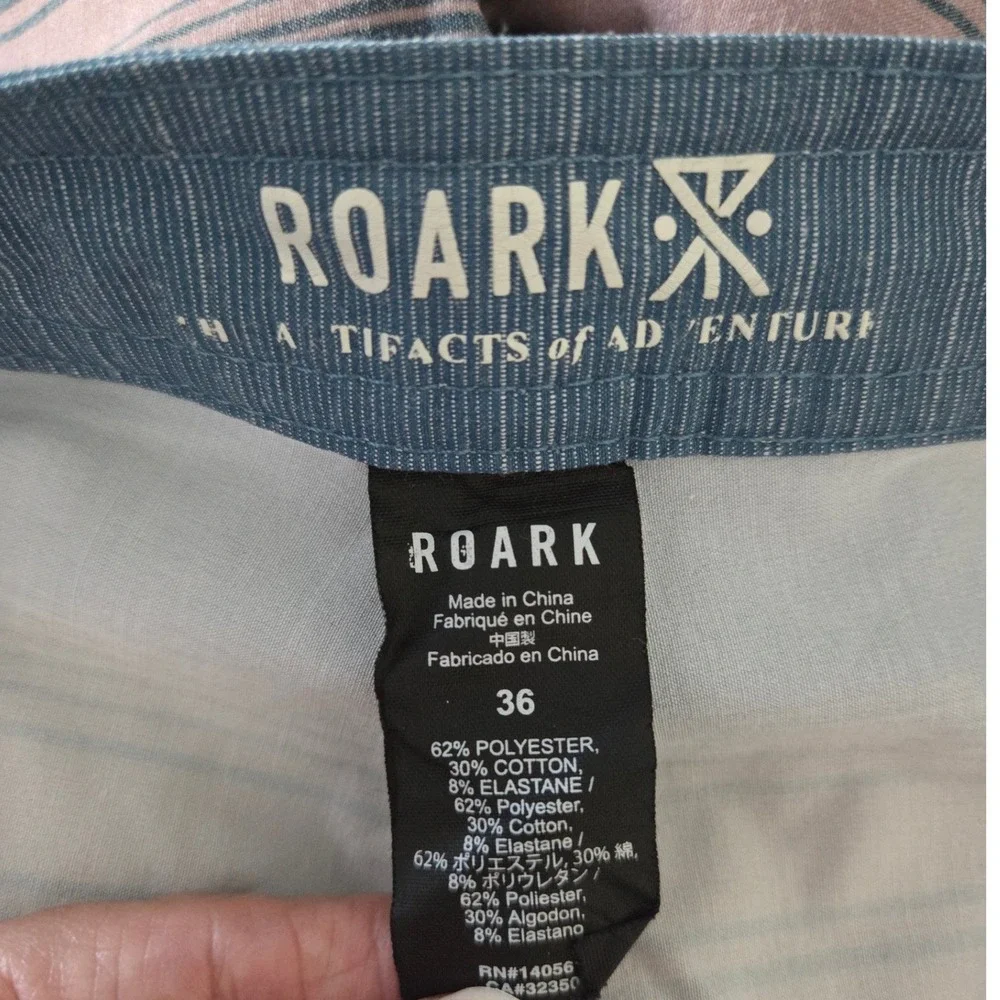 Roark Artifacts of Adventure Blue Pink Striped Board Shorts Swim Trunks Size 36